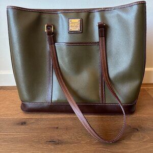 Dooney & Bourke Olive Green & Brown Leather Tote Bag
